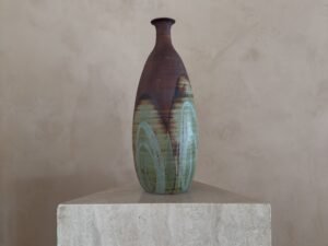 Studio Ceramic Bottle Vase with Oval Motif