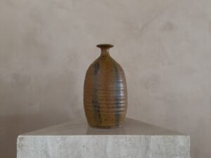 Studio Ceramic Vessel in Amber Glaze with Iron Brush Strokes