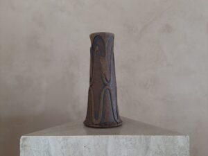 Carved Relief Curved Form Studio Ceramic Vessel
